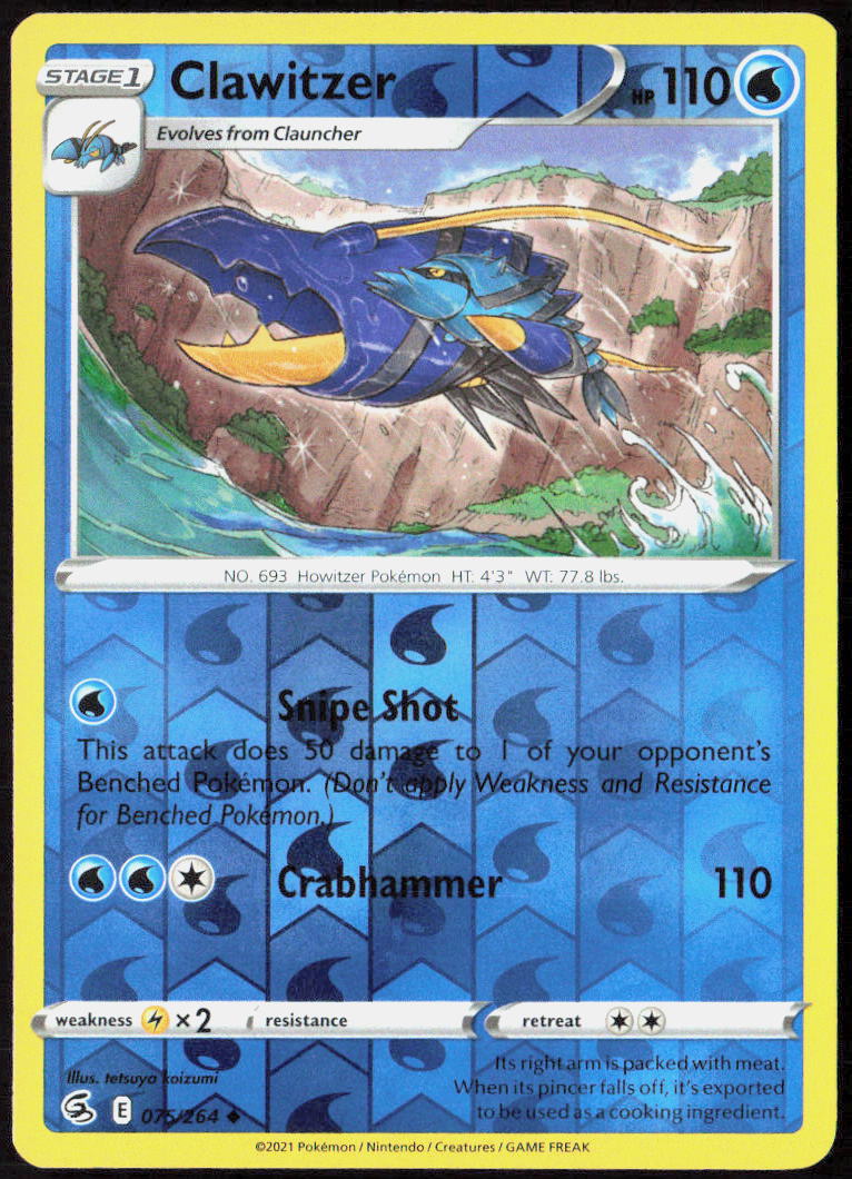 Clawitzer Reverse Holo 075/264 SWSH08: Fusion Strike NM