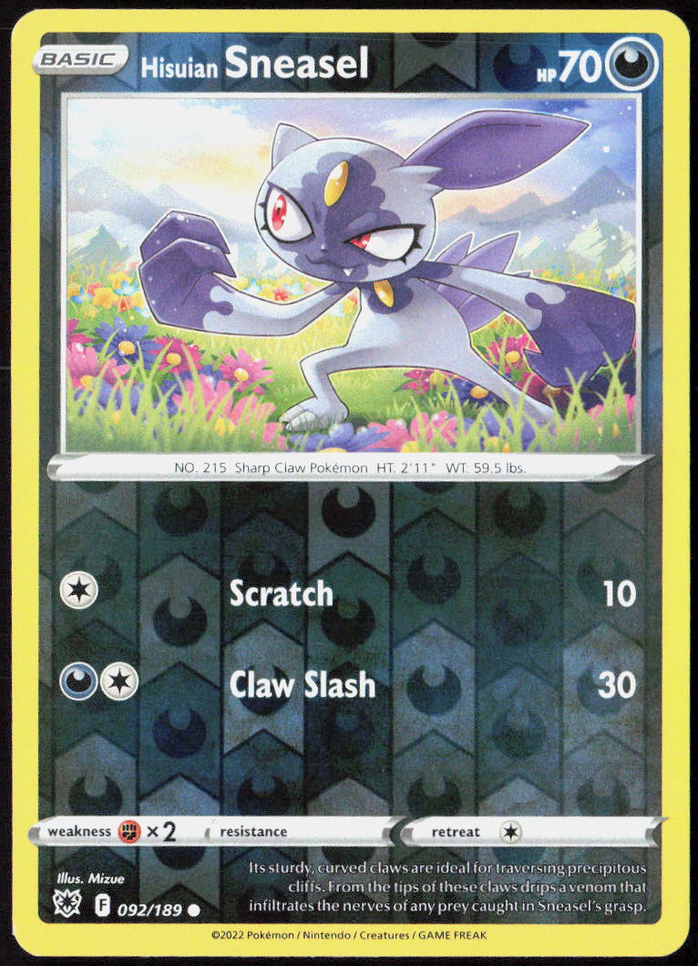 Hisuian Sneasel Reverse Holo 092/189 SWSH10: Astral Radiance Pokemon TCG LP