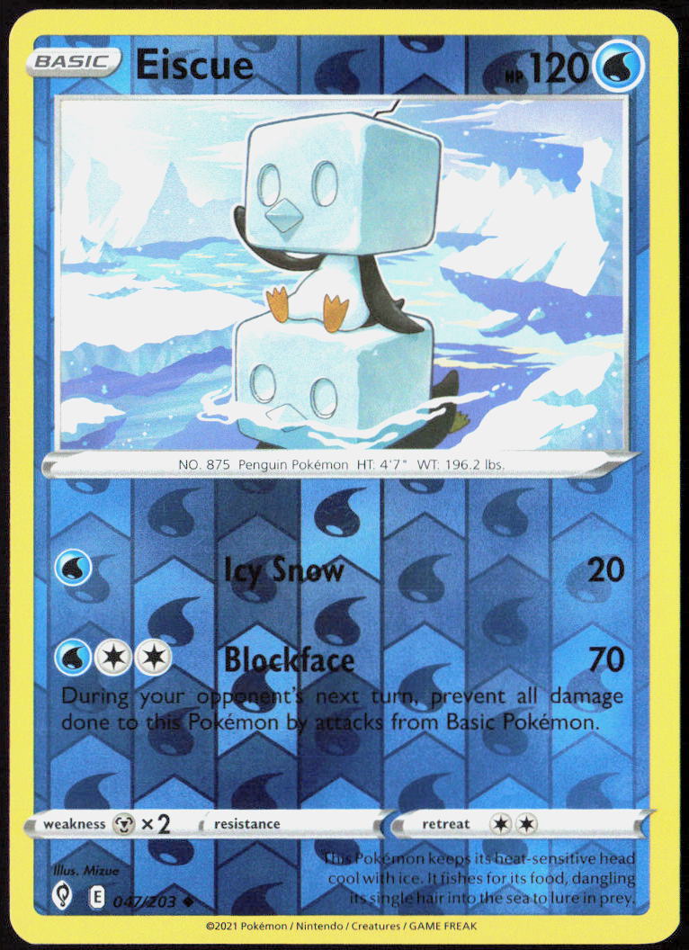 Eiscue Reverse Holo 047/203 SWSH07: Evolving Skies Pokemon TCG LP