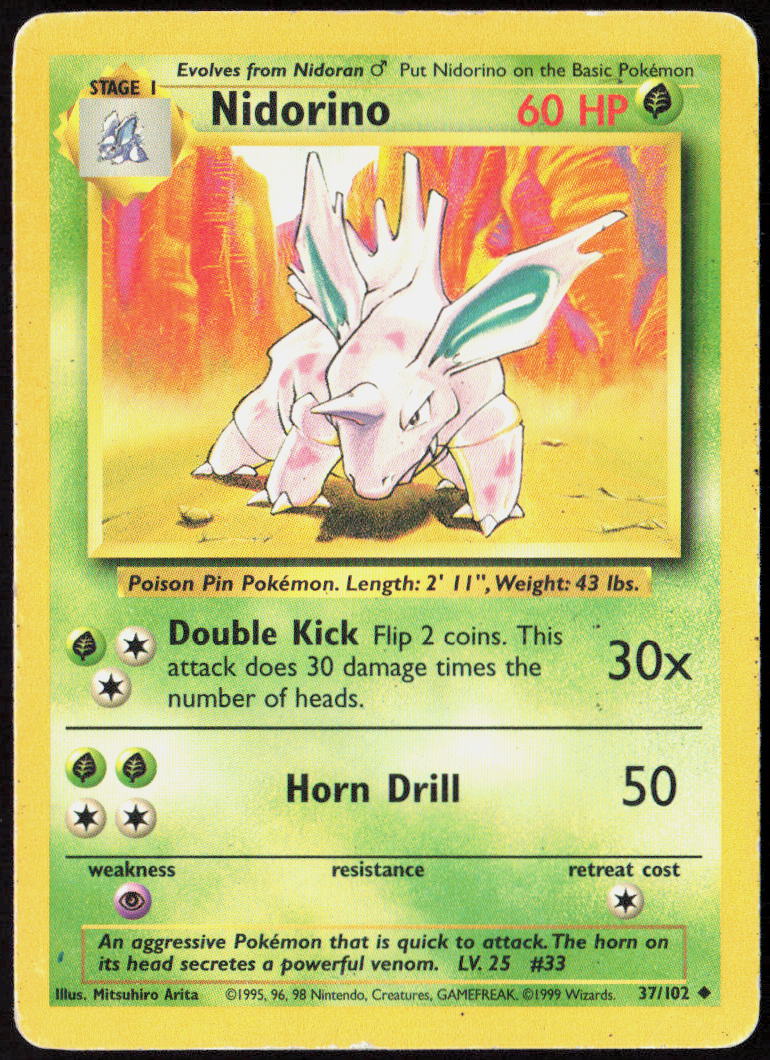Nidorino 037/102 Base Set Pokemon TCG MP