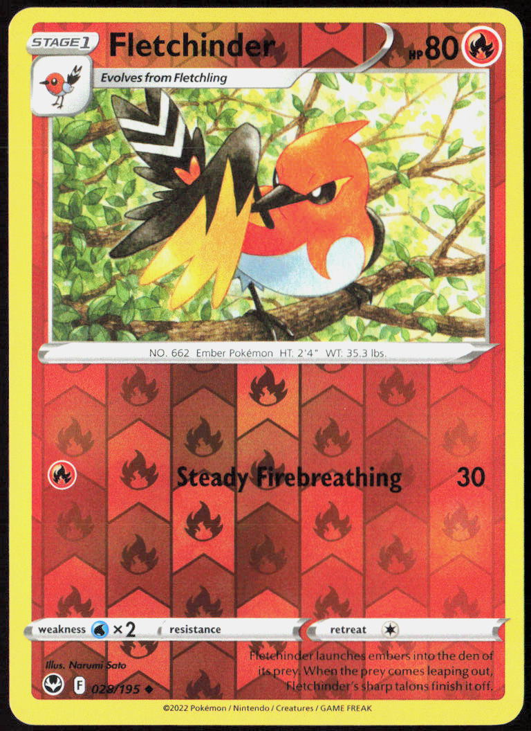 Fletchinder Reverse Holo 028/195 SWSH12: Silver Tempest Pokemon TCG LP