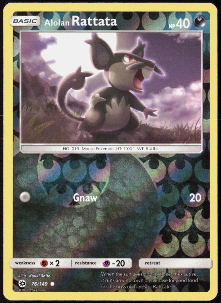 Alolan Rattata Reverse Holo 76/149 SM Base Set Pokemon TCG LP