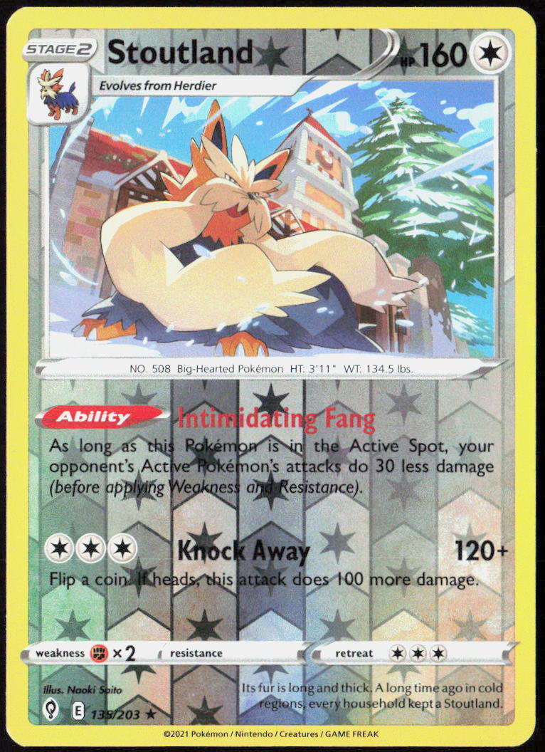 Stoutland Reverse Holo 135/203 SWSH07: Evolving Skies Pokemon TCG LP