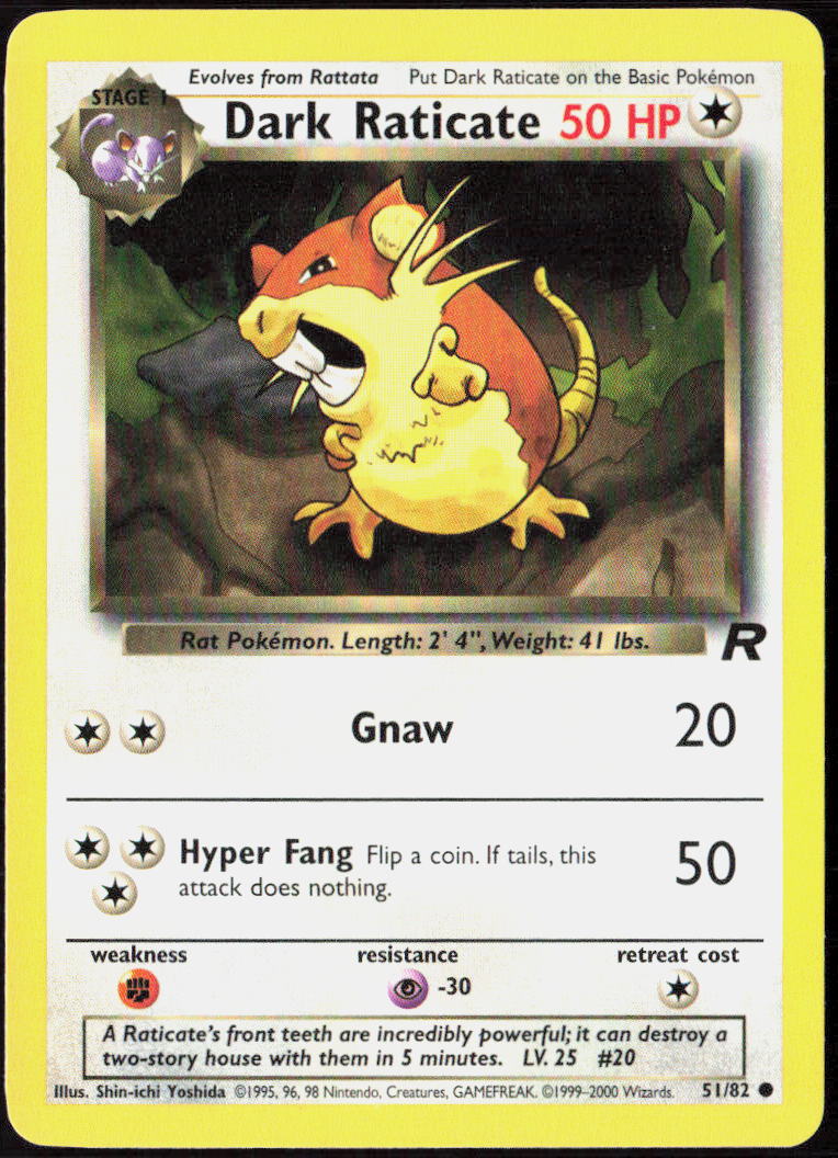 Dark Raticate Unlimited 51/82 Team Rocket Pokemon TCG LP