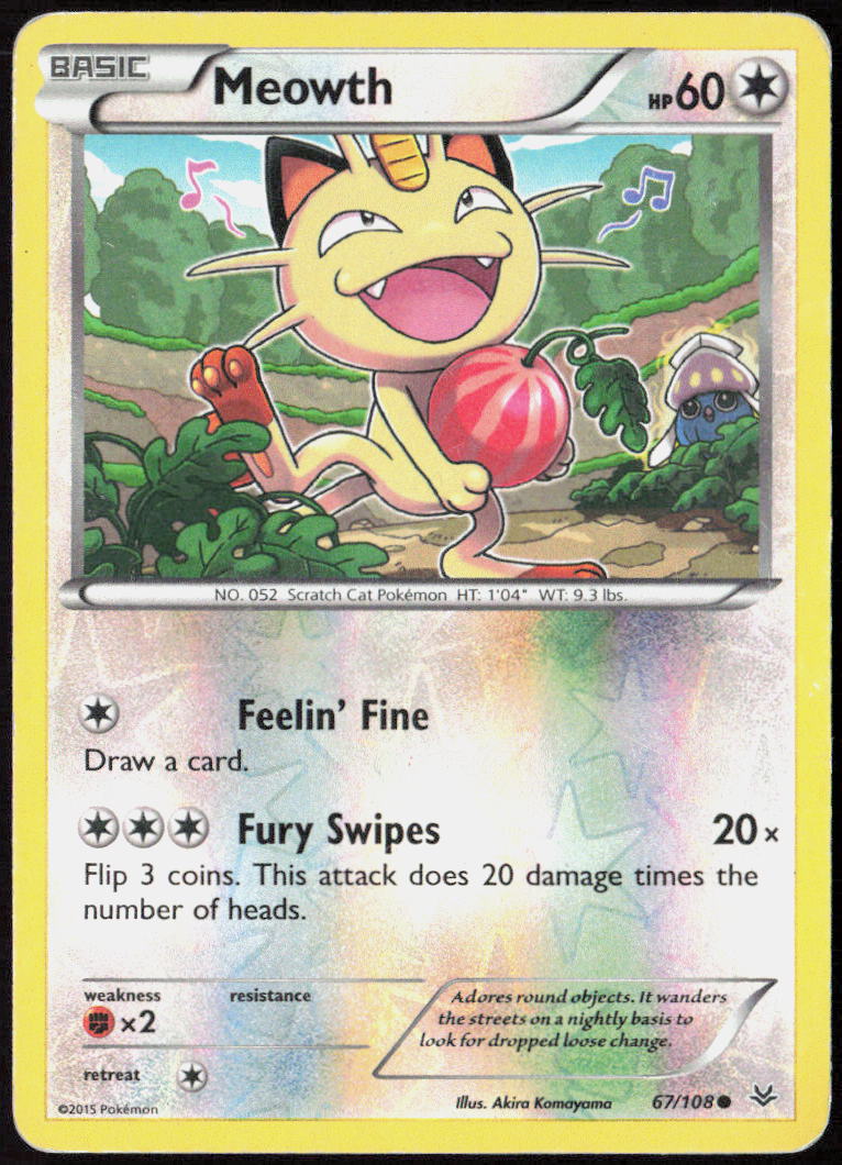 Meowth Reverse Holo 67/108 XY - Roaring Skies Pokemon TCG LP