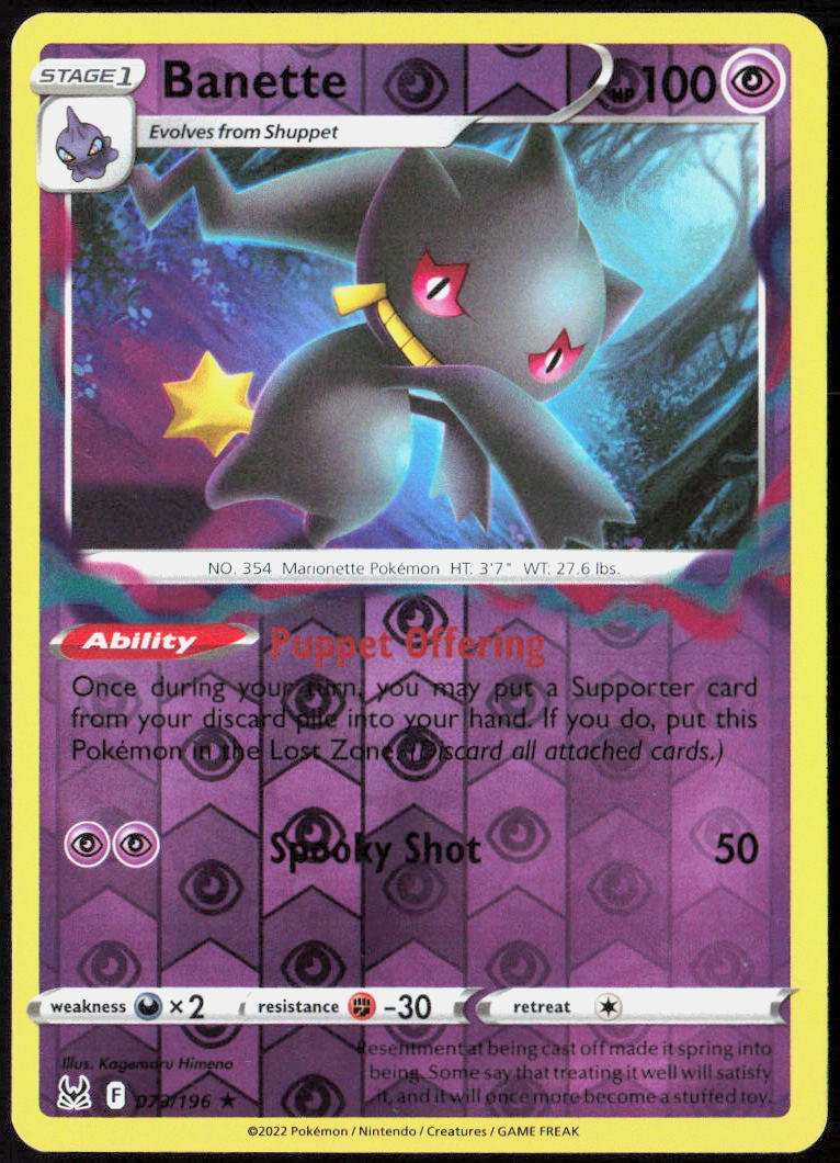 Banette Reverse Holo 073/196 SWSH11: Lost Origin Pokemon TCG LP