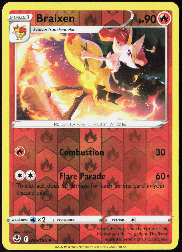 Braixen Reverse Holo 026/195 SWSH12: Silver Tempest Pokemon TCG LP