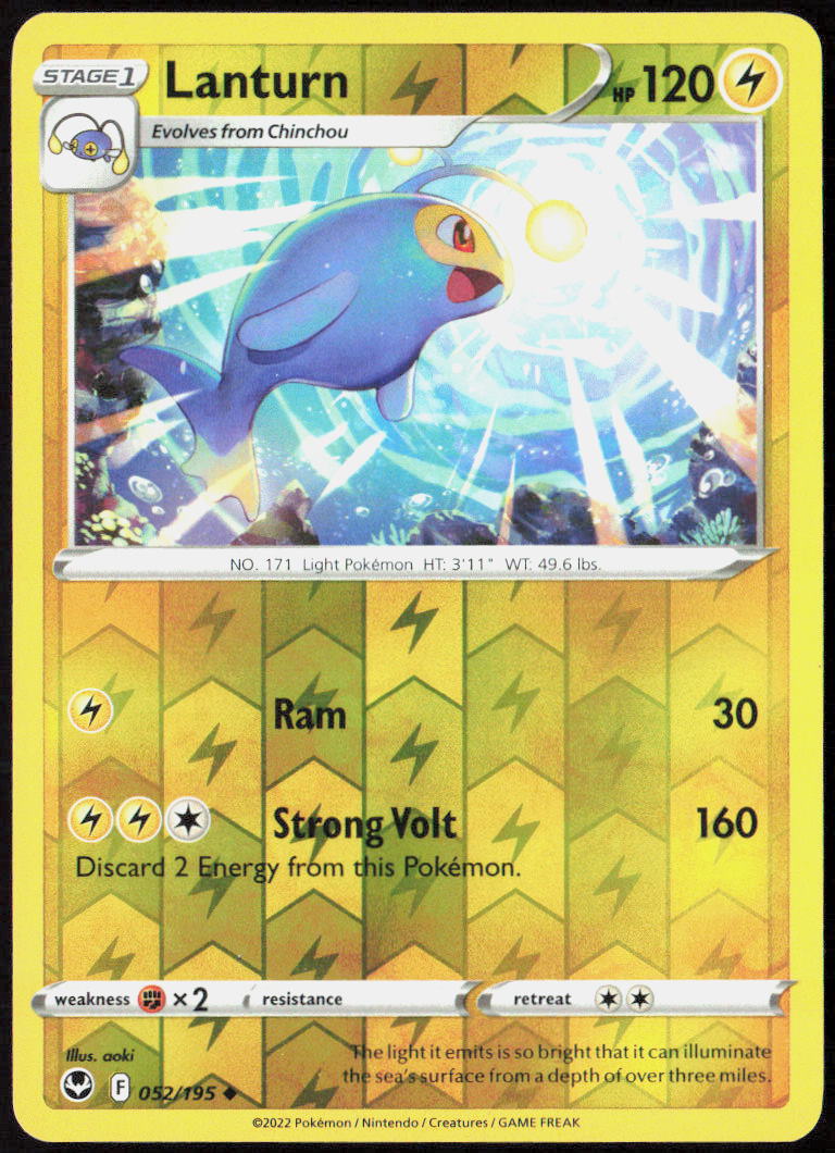 Lanturn Reverse Holo 052/195 SWSH12: Silver Tempest Pokemon TCG LP
