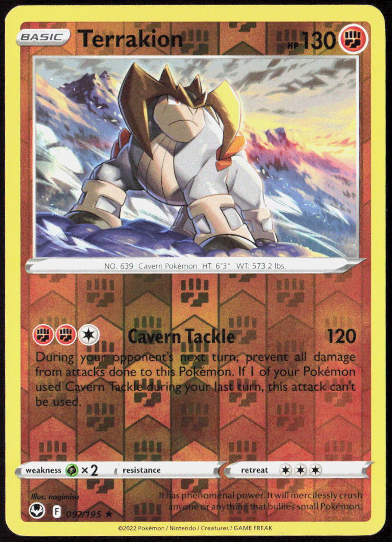 Terrakion Reverse Holo 097/195 SWSH12: Silver Tempest Pokemon TCG LP