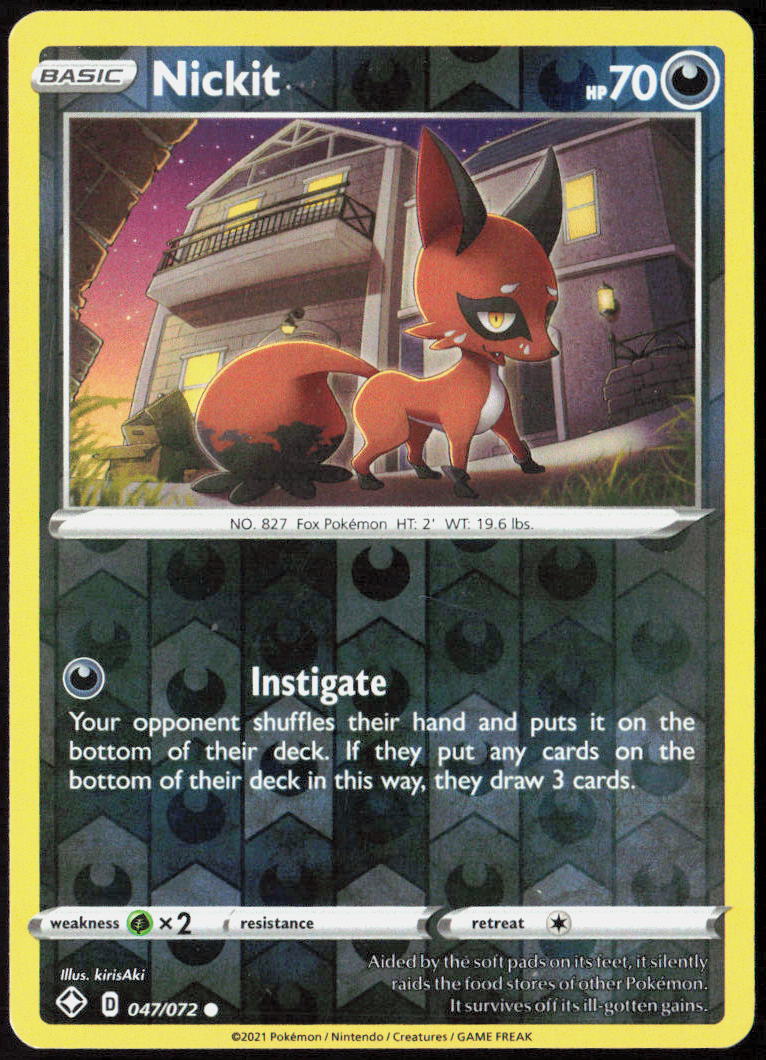 Nickit Reverse Holo 047/072 Shining Fates Pokemon TCG LP