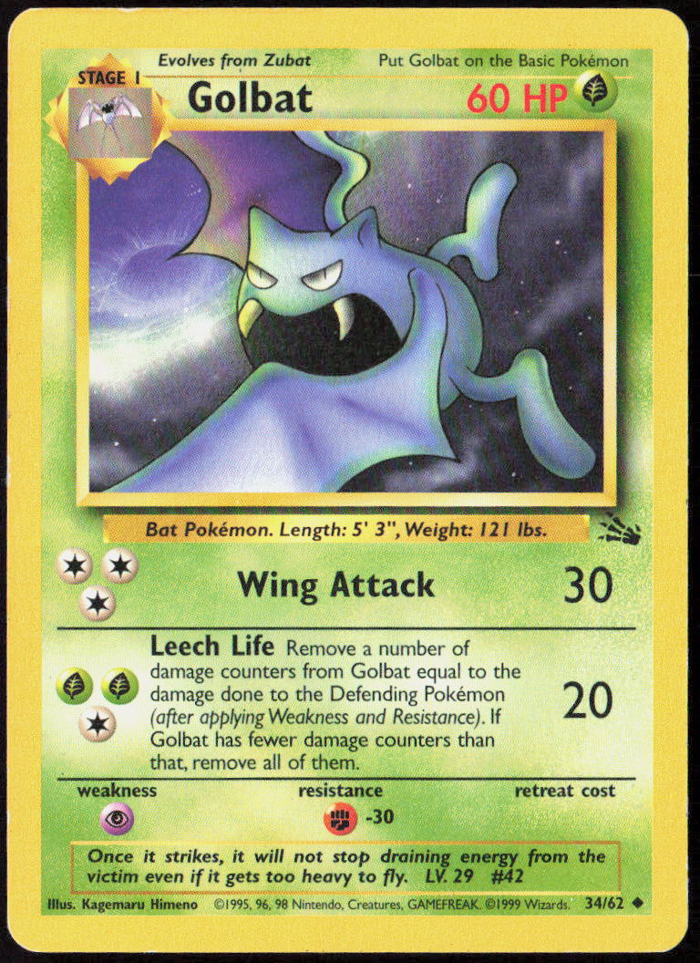 Golbat Unlimited 34/62 Fossil Pokemon TCG MP