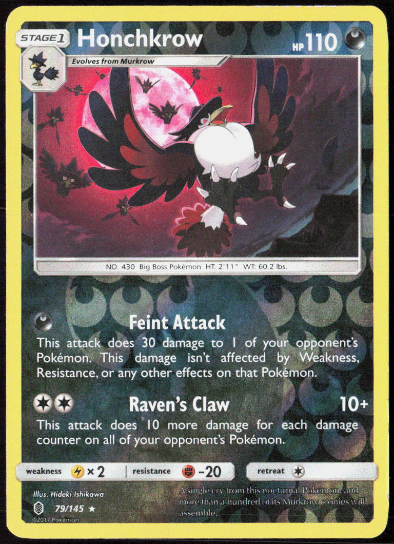 Honchkrow Reverse Holo 79/145 SM - Guardians Rising Pokemon TCG LP