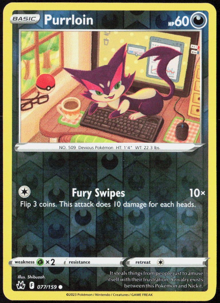 Purrloin Reverse Holo 077/159 SWSH: Crown Zenith Pokemon TCG LP