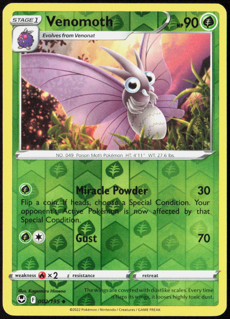 Venomoth Reverse Holo 002/195 SWSH12: Silver Tempest Pokemon TCG LP