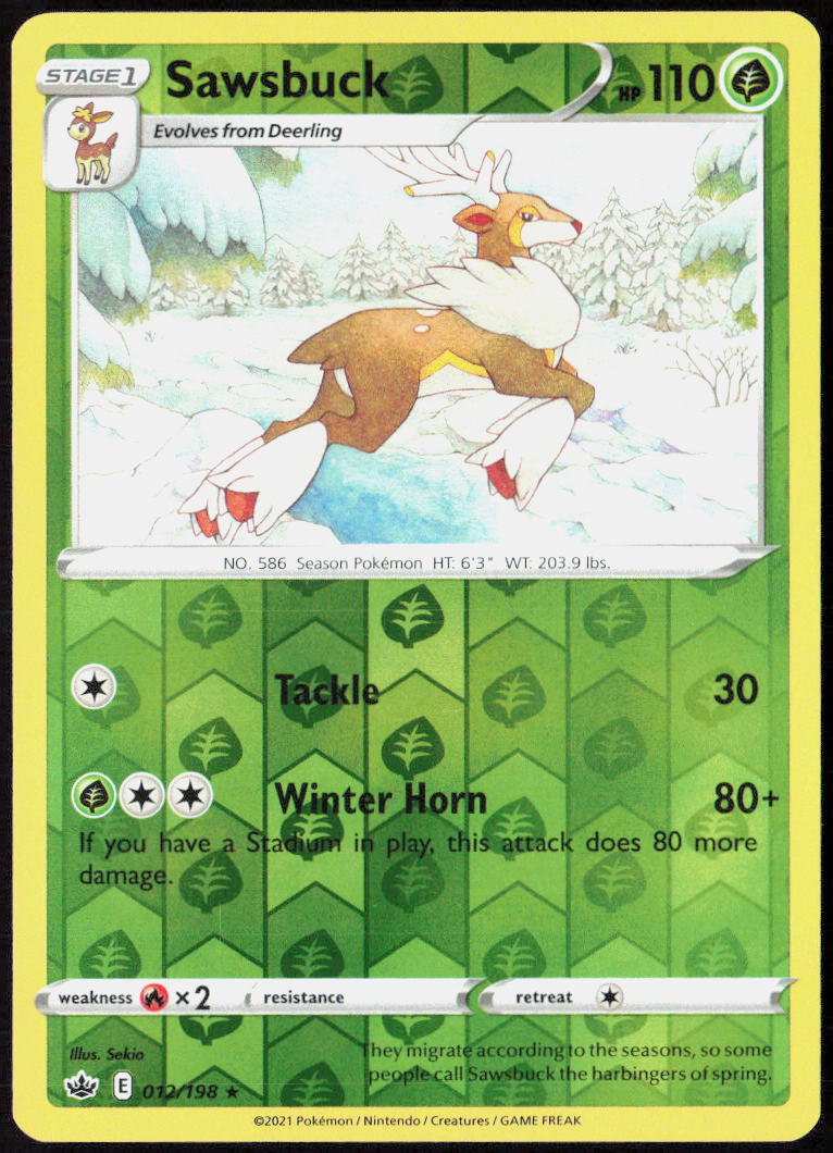 Sawsbuck Reverse Holo 012/198 SWSH06: Chilling Reign NM