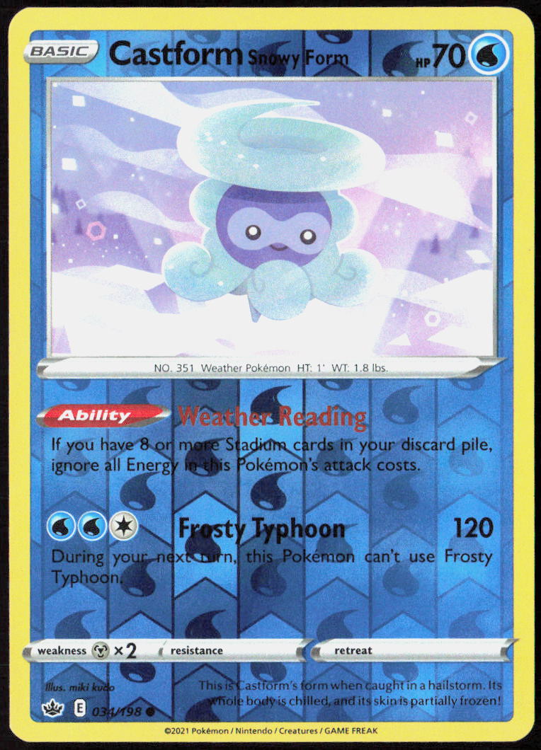 Castform Snowy Form Reverse Holo 034/198 SWSH06: Chilling Reign NM