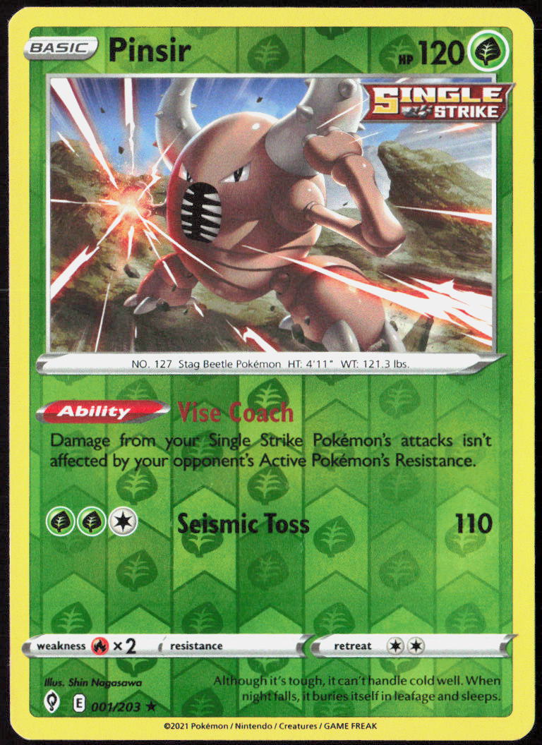 Pinsir Reverse Holo 001/203 SWSH07: Evolving Skies Pokemon TCG LP