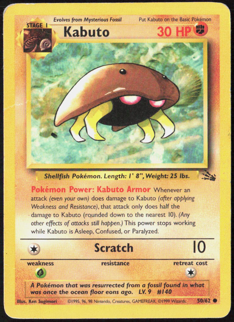 Kabuto Unlimited 50/62 Fossil Pokemon TCG HP
