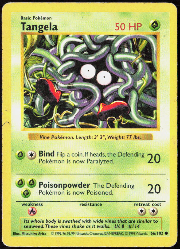 Tangela Unlimited 066/102 Base Set (Shadowless) Pokemon TCG MP