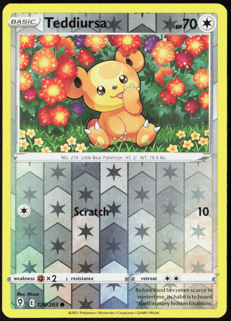 Teddiursa Reverse Holo 126/203 SWSH07: Evolving Skies Pokemon TCG LP