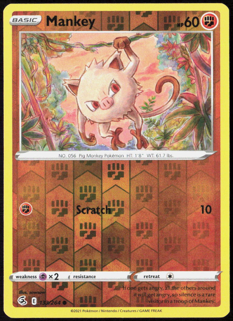 Mankey Reverse Holo 133/264 SWSH08: Fusion Strike Pokemon TCG LP