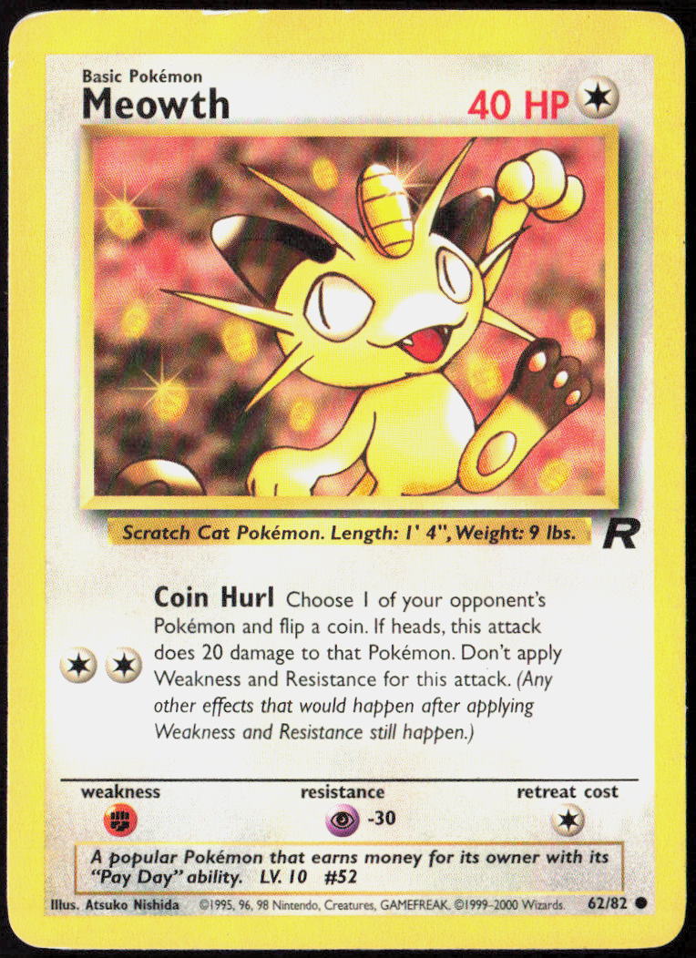 Meowth Unlimited 62/82 Team Rocket Pokemon TCG LP