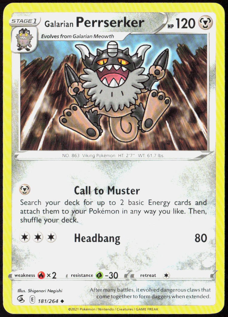 Galarian Perrserker 181/264 SWSH08: Fusion Strike Pokemon TCG LP