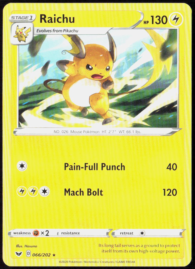 Raichu 066/202 SWSH01: Sword & Shield Base Set Pokemon TCG LP