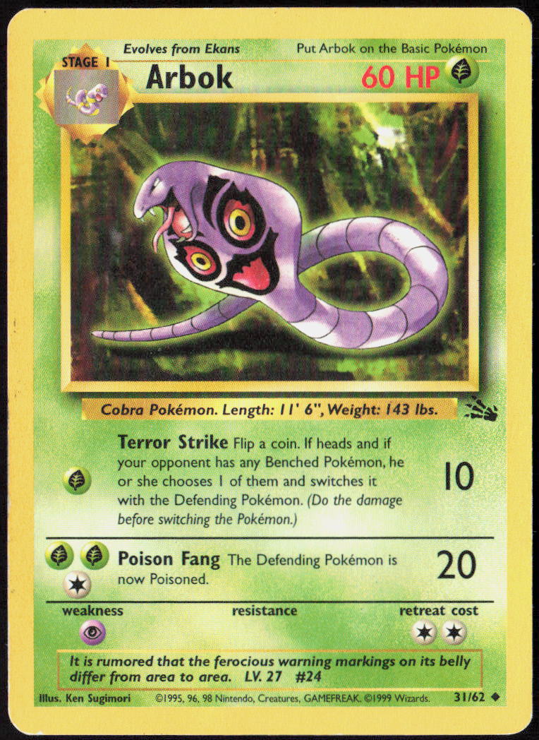 Arbok Unlimited 31/62 Fossil Pokemon TCG MP