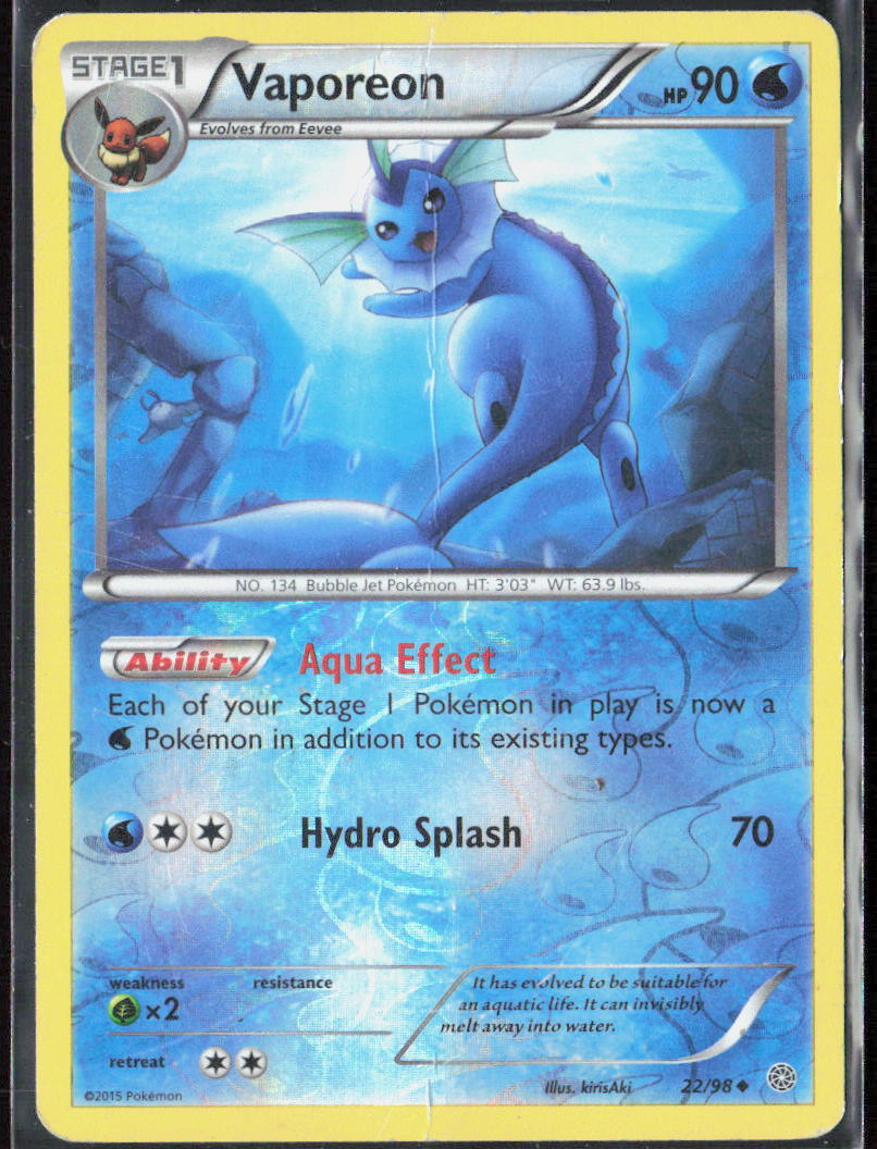 Vaporeon Reverse Holo 22/98 XY - Ancient Origins DMG