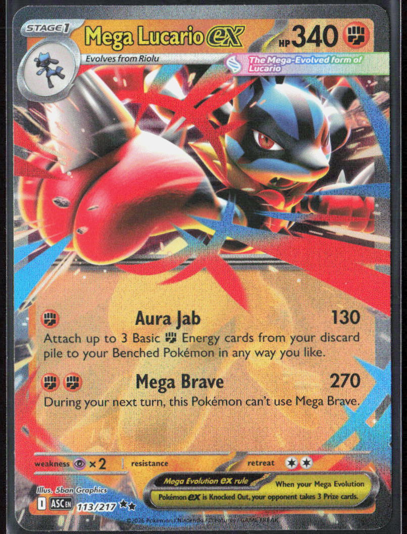 Mega Lucario ex Holo 113/217 ME: Ascended Heroes Pokemon TCG NM