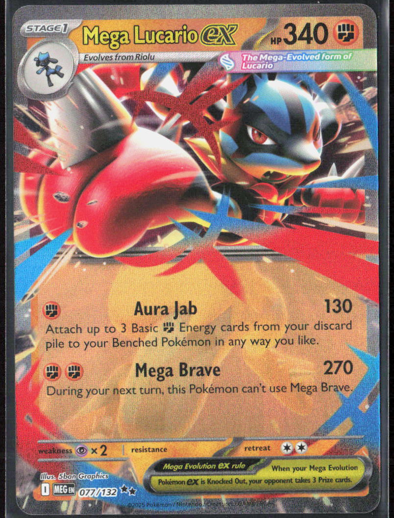 Mega Lucario ex Holo 077/132 ME01: Mega Evolution Pokemon TCG NM