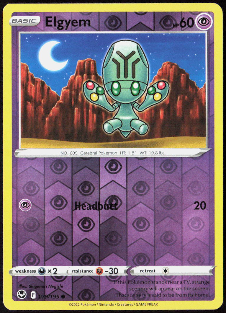 Elgyem Reverse Holo 079/195 SWSH12: Silver Tempest Pokemon TCG LP