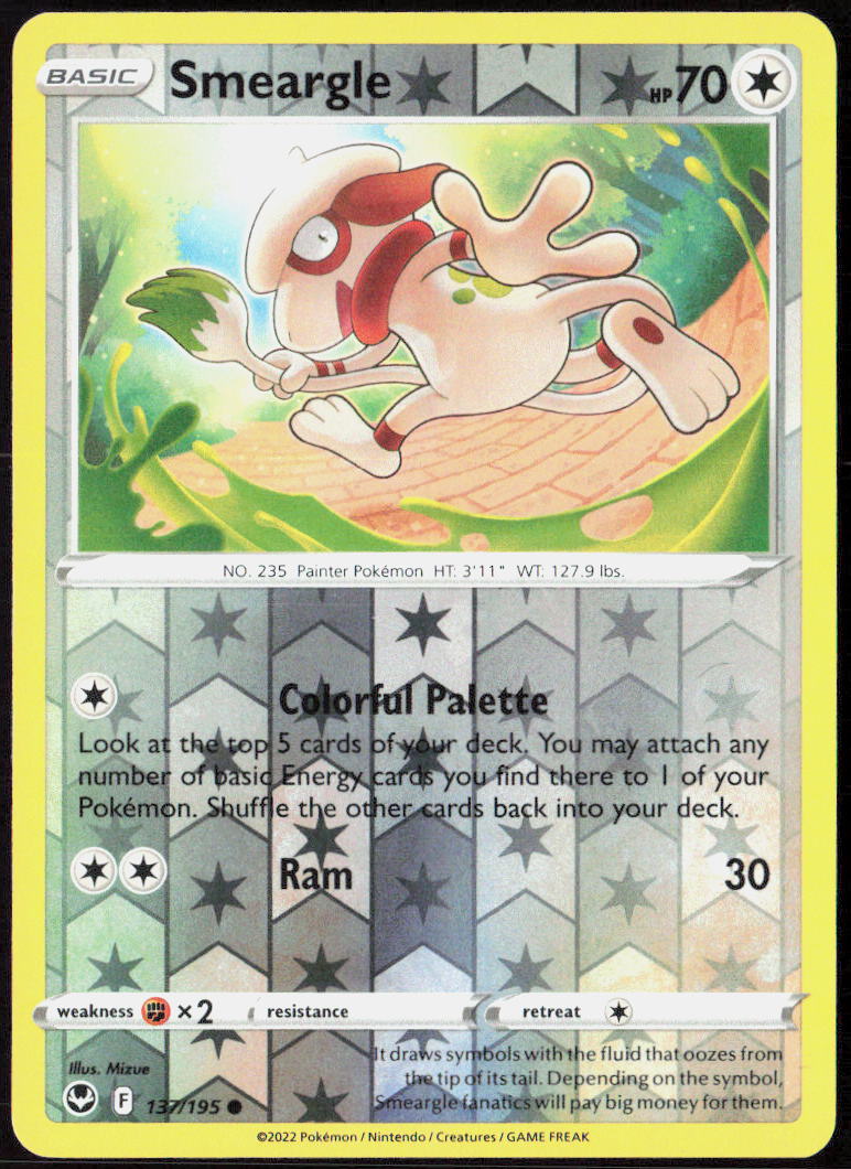 Smeargle Reverse Holo 137/195 SWSH12: Silver Tempest Pokemon TCG LP