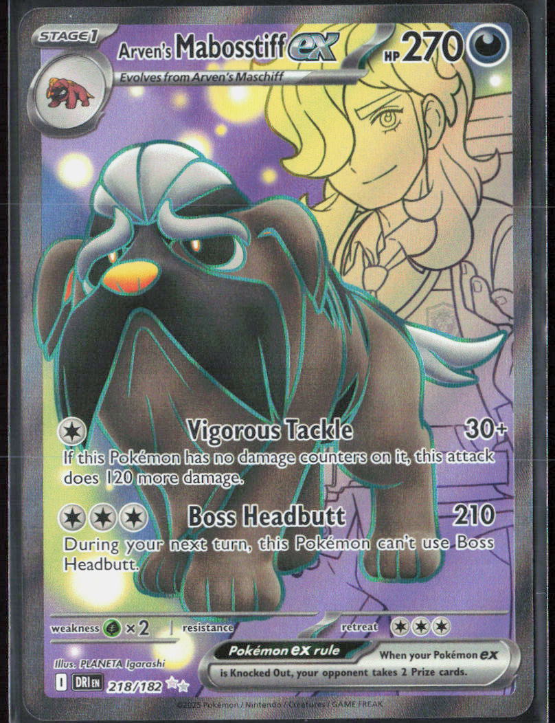 Arven's Mabosstiff ex Holo 218/182 SV10: Destined Rivals Pokemon TCG NM