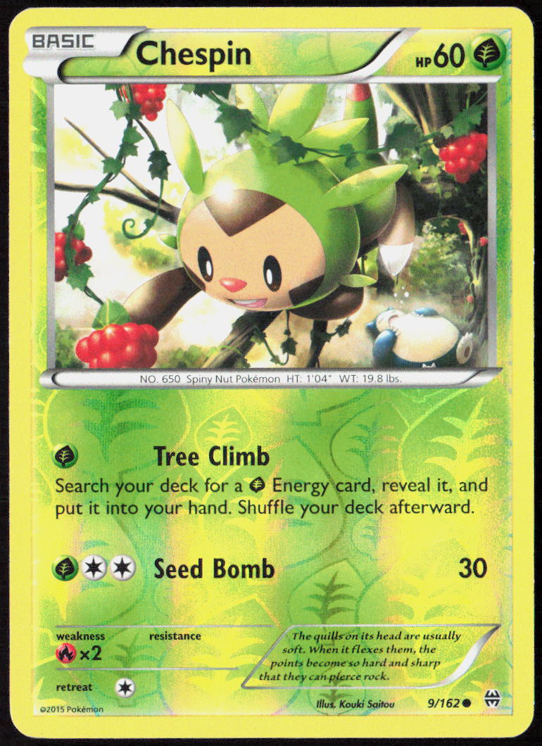 Chespin (9) Reverse Holo 9/162 XY - BREAKthrough Pokemon TCG LP