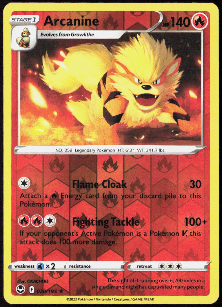 Arcanine Reverse Holo 020/195 SWSH12: Silver Tempest Pokemon TCG LP