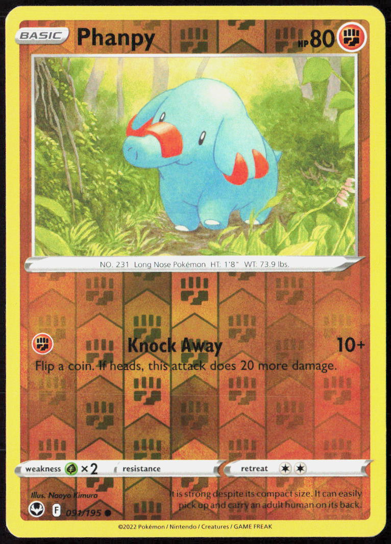 Phanpy Reverse Holo 091/195 SWSH12: Silver Tempest Pokemon TCG LP