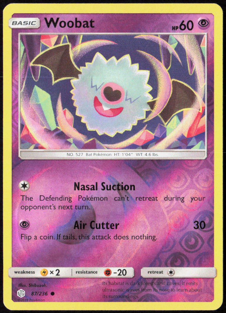 Woobat Reverse Holo 87/236 SM - Cosmic Eclipse Pokemon TCG LP