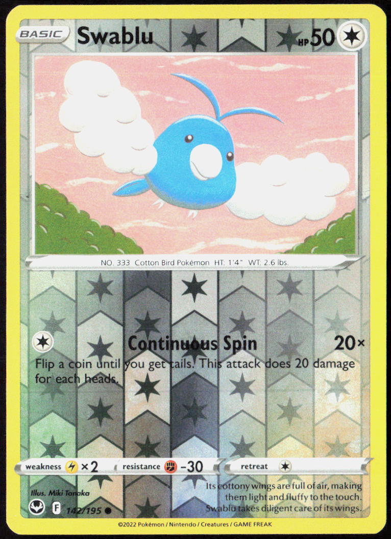 Swablu Reverse Holo 142/195 SWSH12: Silver Tempest Pokemon TCG LP