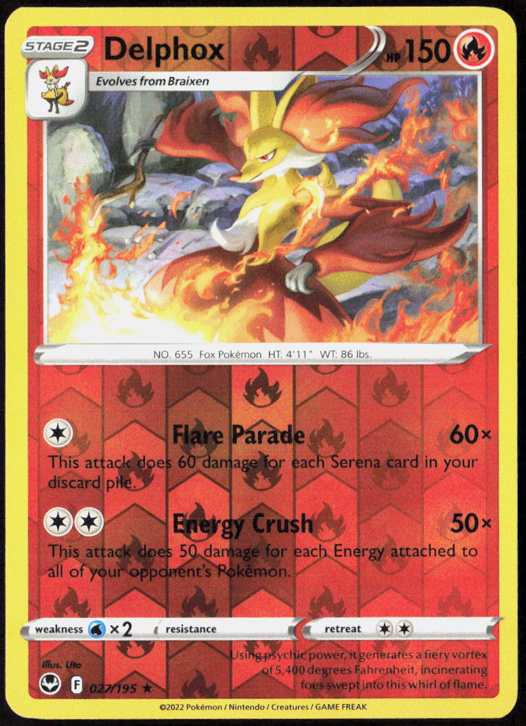 Delphox Reverse Holo 027/195 SWSH12: Silver Tempest Pokemon TCG LP