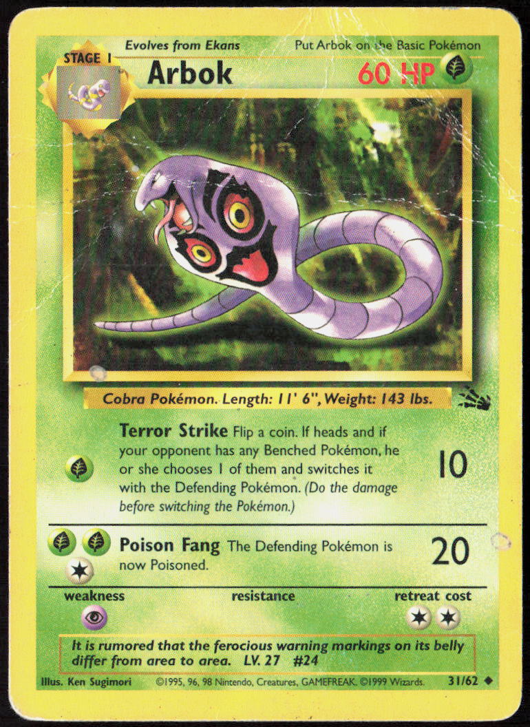 Arbok Unlimited 31/62 Fossil Pokemon TCG DMG