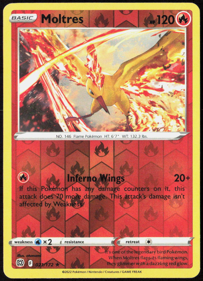 Moltres Reverse Holo 021/172 SWSH09: Brilliant Stars Pokemon TCG LP