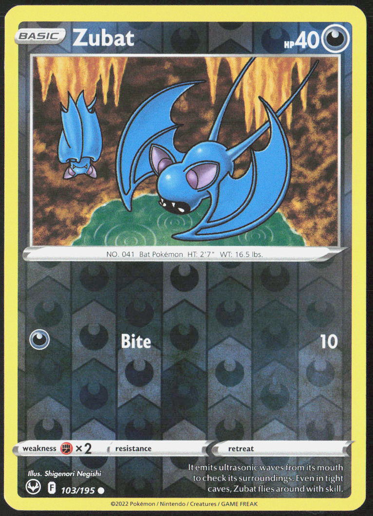 Zubat Reverse Holo 103/195 SWSH12: Silver Tempest Pokemon TCG LP
