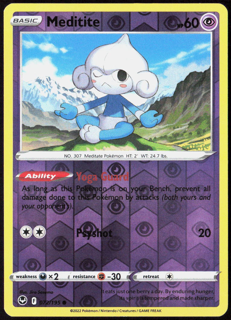 Meditite Reverse Holo 072/195 SWSH12: Silver Tempest Pokemon TCG LP