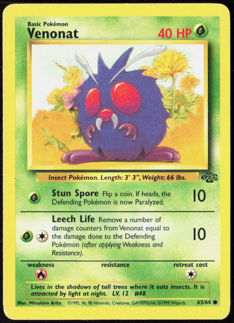 Venonat Unlimited 63/64 Jungle Pokemon TCG LP